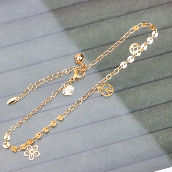 "Delicate Rose Gold Anklet with Floral & Charm Accents, XPAL1066 - Picture 1 of 12